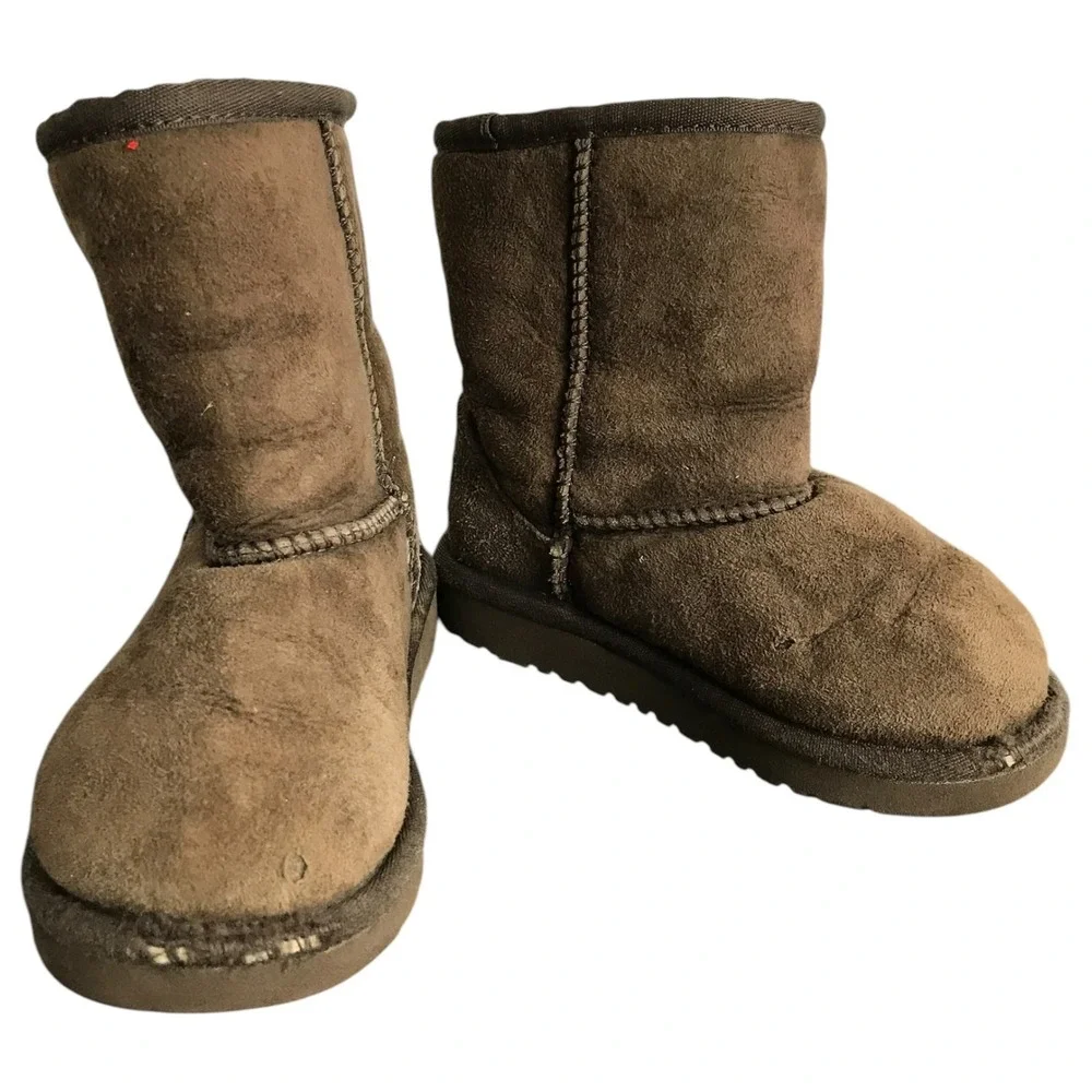 UGG Australia Boots Girls US9 Dark Brown Leather‎ Suede Sheepskin Pull-On